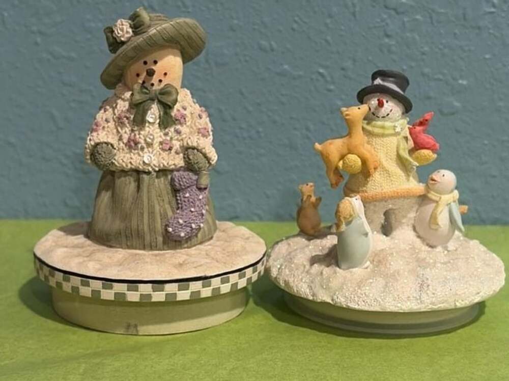 2 snowman candle toppers